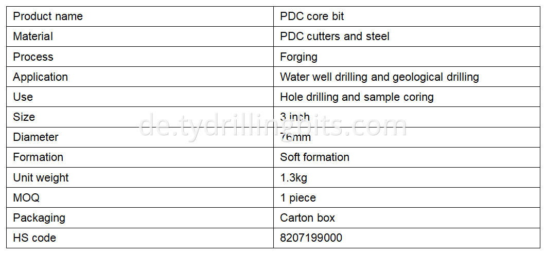 75MM pdc core bit